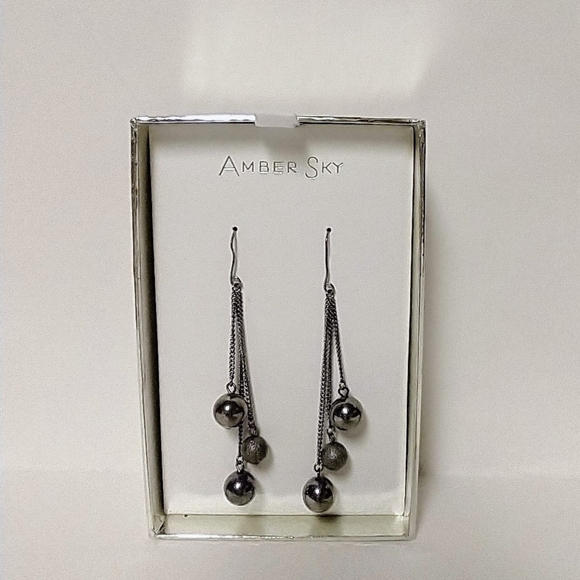 Vintage Drop Dangle Ball Pierce Earrings  3" Length~Pewter - Picture 4 of 5